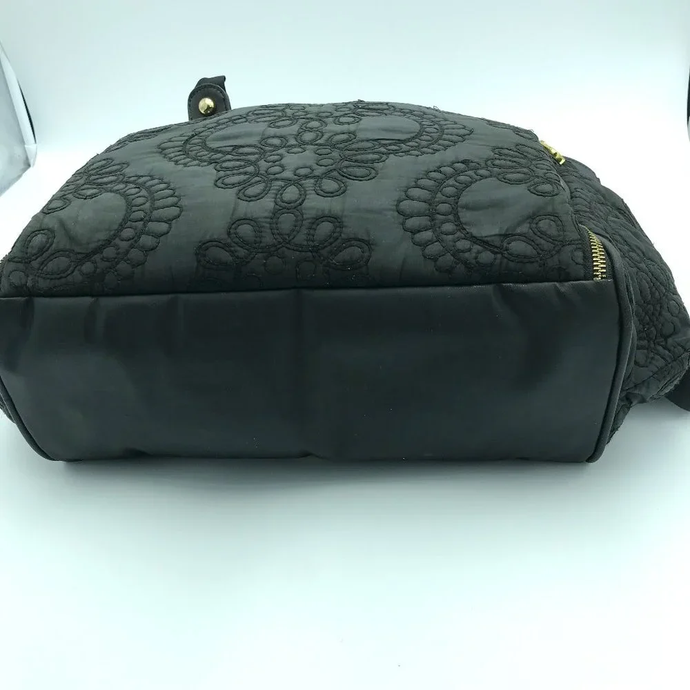 Petunia Pickle Bottom Black Quilted Floral-Embossed Diaper Bag